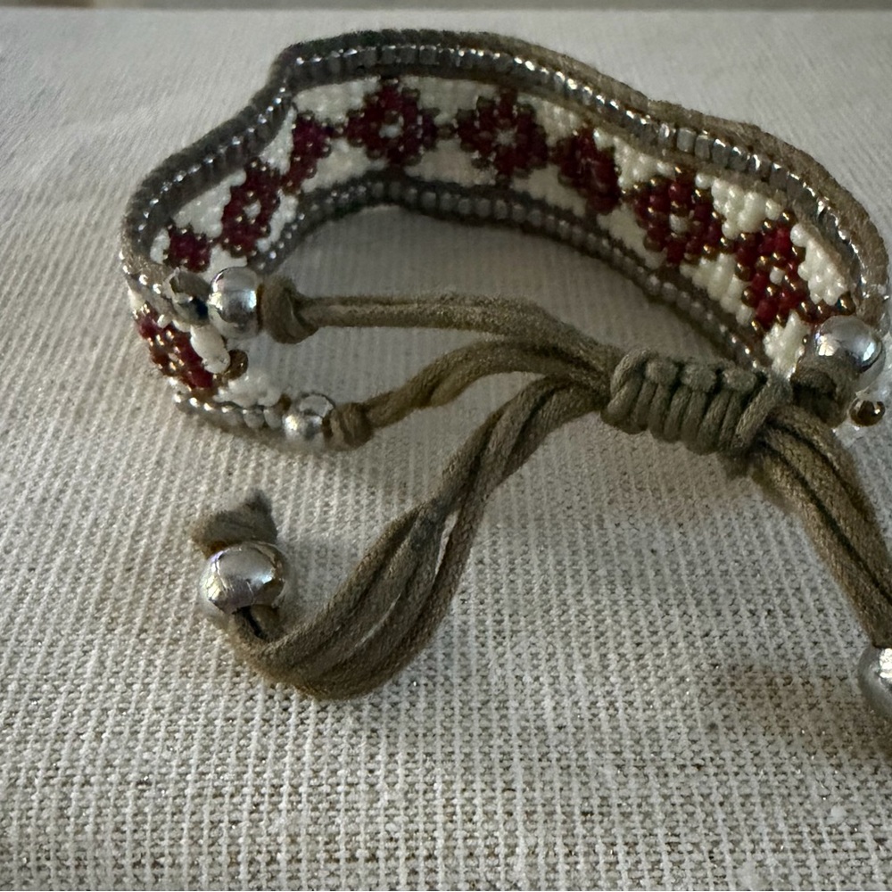 Beaded Red & White Women's Bracelet - Picture 3 of 4